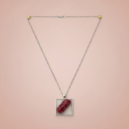 SQUARE SHAPED RAINBOW QUARTZ Necklace (RED)