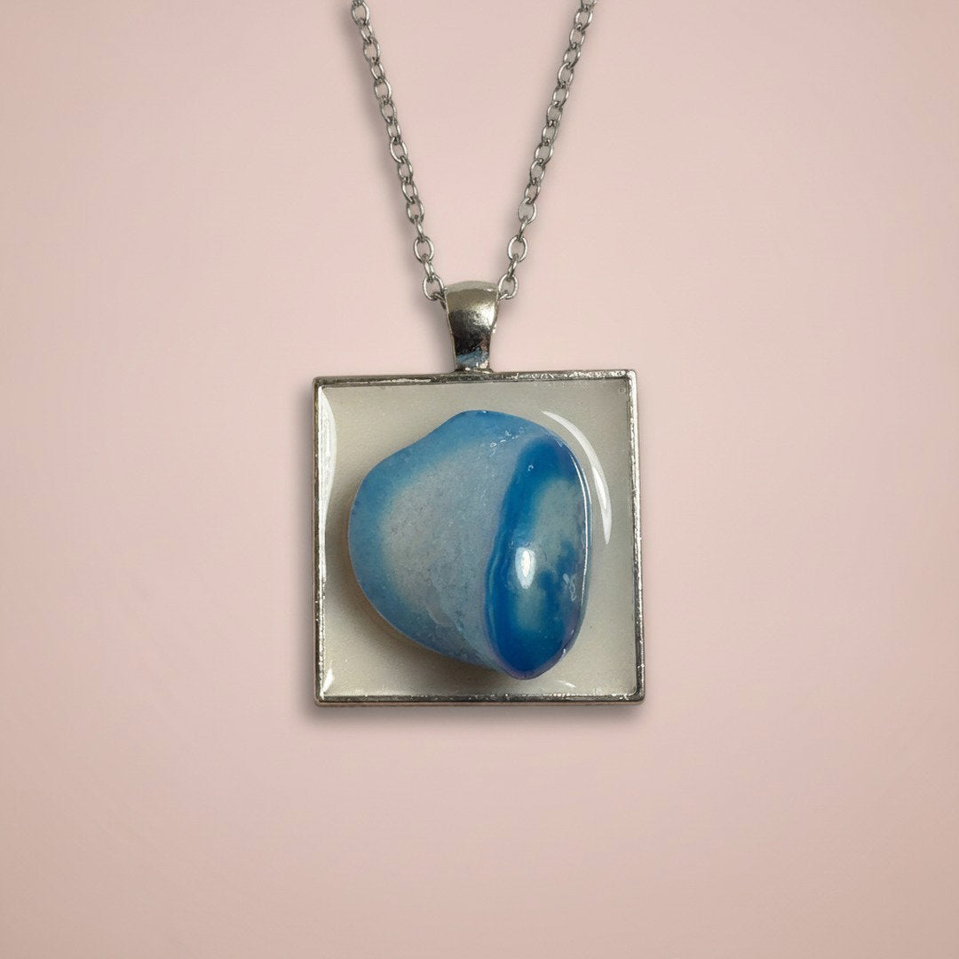SQUARE SHAPED BLUE AGATE Necklace