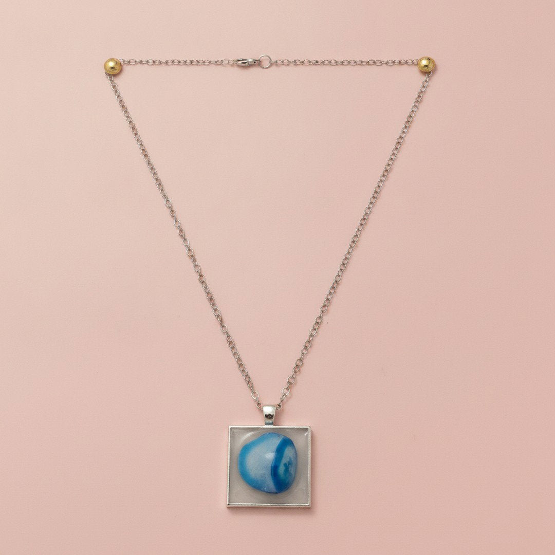 SQUARE SHAPED BLUE AGATE Necklace