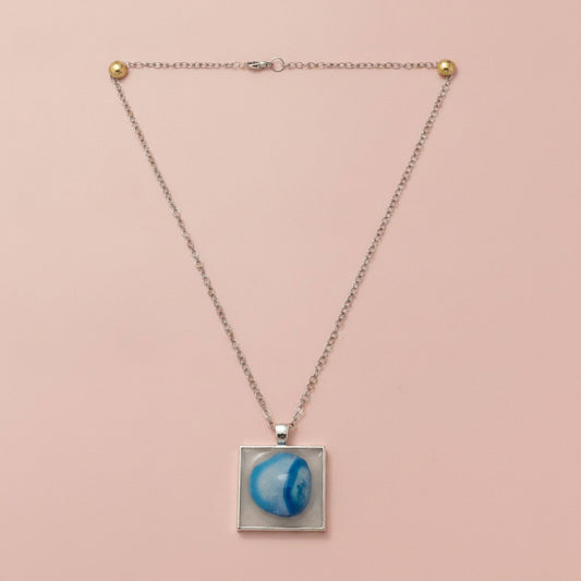 SQUARE SHAPED BLUE AGATE Necklace