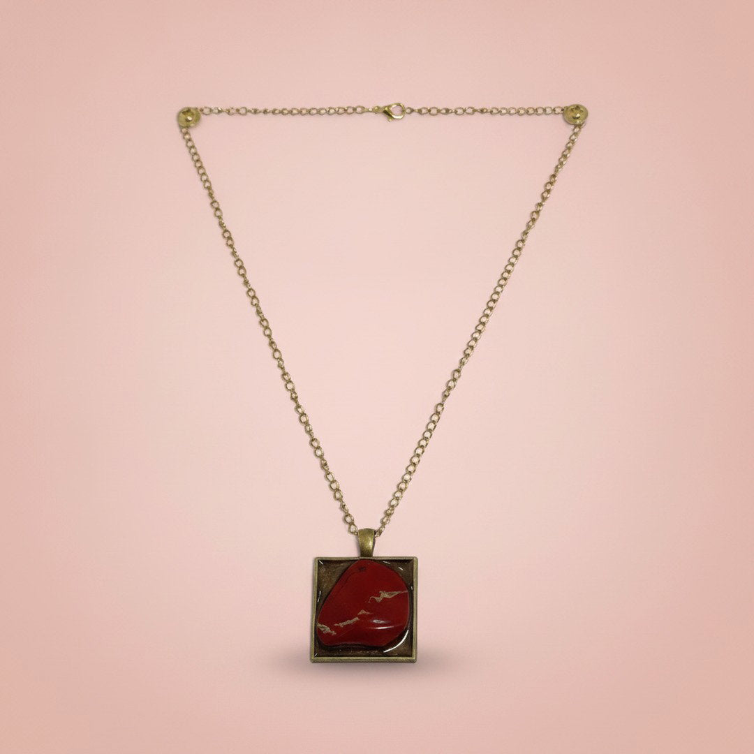 SQUARE SHAPED RED JASPER Necklace